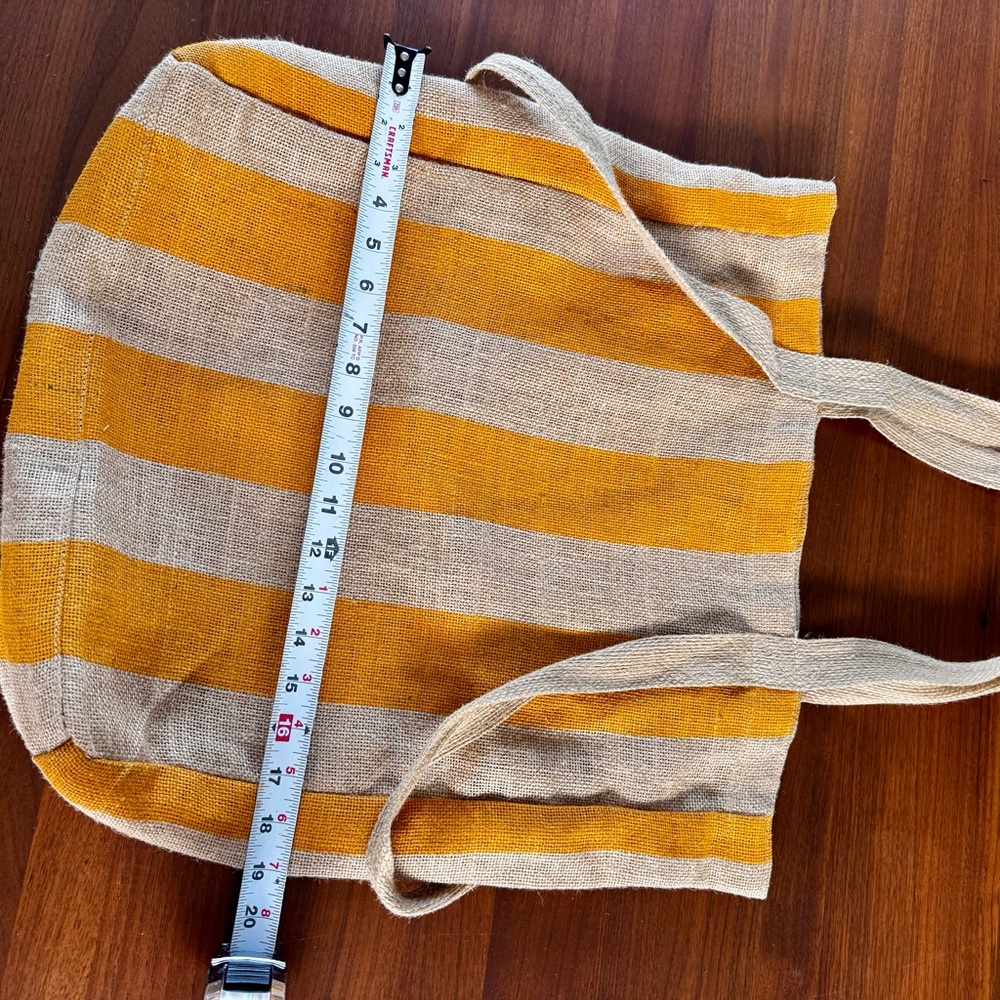 Saardé 100% Natural Woven Jute Market Bag in Mustard Stripe - Beach Pool Tote - Picture 12 of 15